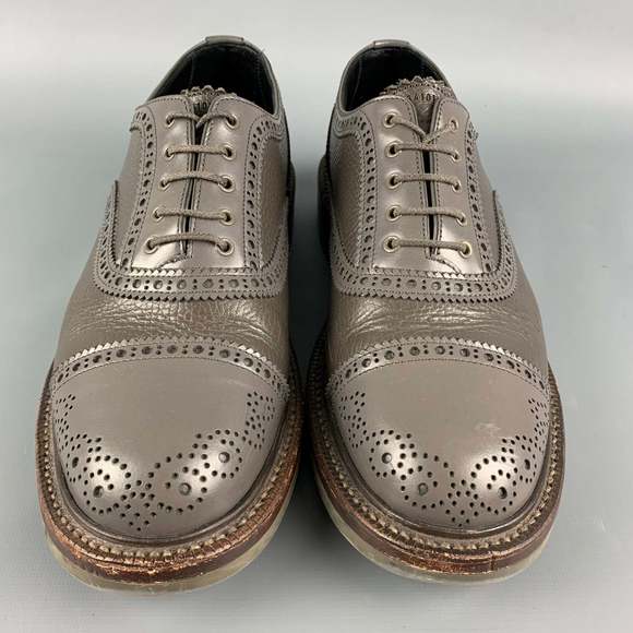 FOOT THE COACHER Grey Perforated Leather Cap Toe Lace-Up Shoes - Picture 4 of 9